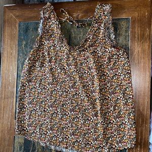 Lauren Conrad Floral Blouse Ruffle V Neck Size Large